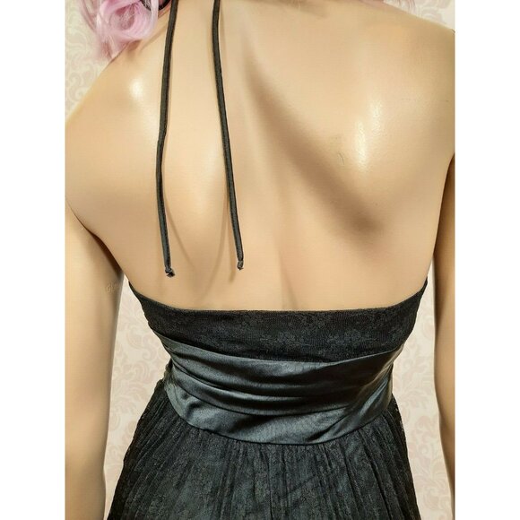 Vintage Betsey Johnson New York Dress Size 6 Black Pleated Lace Satin Halter - Picture 12 of 12